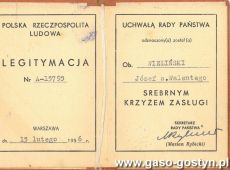 2034.Legitymacja Srebrnego Krzyza Zaslugi powstanca wielkopolskiego Jozefa Wielinskiego z Gostynia (15 lutego 1956 r.)