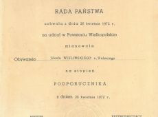 2036.Awans na stopien podporucznika Jozefa Wielinskiego  (1899-1980) z Gostynia za udzial w Powstaniu Wielkopolskim (26 kwietnia 1972 r.)