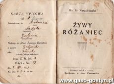 2069.Karta wpisowa Stowarzyszenia Zywego Rozanca w Gostyniu (1933 r.)