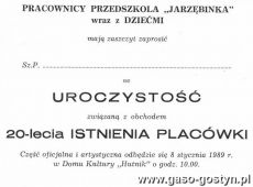 2074.Zaproszenie na uroczystosc 20-lecia Przedszkola Jarzebinka, Gostyn -08.01.1970 r.