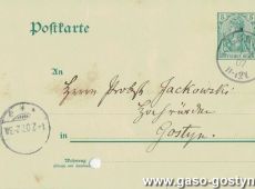 2077.Karta pocztowa skierowana do ksiedza Ludwika Sobkowskiego - proboszcza w Starym Gostyniu (1907 r.)