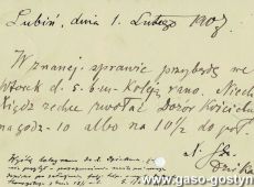 2078.Karta pocztowa skierowana do ksiedza Ludwika Sobkowskiego - proboszcza w Starym Gostyniu (1907 r.)