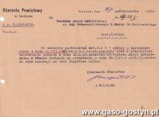 2084.Zezwolenie dla Akcji Katolickiej w Starym Gostyniu na urzadzenie w dniu 29 pazdziernika 1933 roku pochodu i akademii ku czci Chrystusa Krola