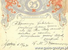 2094.Zyczenia z okazji 25. rocznicy slubu Wladyslawa (gostynskiego budowniczego) i Kazimiery Nawrockich od rodziny Szymanowskich (Gostyn, 15 pazdziernika 1931 r.)