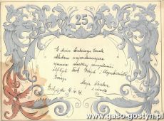 2095.Zyczenia z okazji 25. rocznicy slubu Wladyslawa (gostynskiego budowniczego) i Kazimiery Nawrockich od Marii Nowak z corkami (Gostyn, 16 pazdziernika 1931 r.)