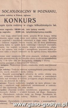 2099.Ogloszenie o konkursie na najlepszy opis zycia rodziny w ciagu kilkudziesieciu lat organizowanym przez Instytut Socjologiczny w Poznaniu (Poznan, 1922 r.)