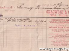 2103.Rachunek wystawiony 23 stycznia 1886 roku przez Handel Orlowski & Co. w Poznaniu dla Szanownego Dominium Siemowa za beczke smarowidla