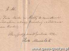 2107.Potwierdzenie odbioru 2 marek przez Piotra Musielaka za miotly do zamiatania kosciola (Stary Gostyn, 31 grudnia 1892 r.)
