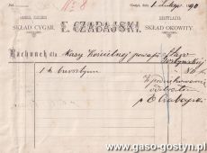 2108.Rachunek wystawiony 1 lutego 1890 roku w Skladzie cygar i okowity E. Czabajskiego w Gostyniu dla Kasy Koscielnej parafii starogostynskiej