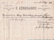 2108.Rachunek wystawiony 1 lutego 1890 roku w Skladzie cygar i okowity E. Czabajskiego w Gostyniu dla Kasy Koscielnej parafii starogostynskiej