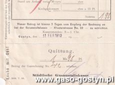 2109.Rachunek wystawiony w des staedtischen Gaswerkes (gazowni miejskiej) w Gostyniu (1910 r.)