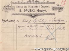 2110.Rachunek wystawiony w 1913 roku w Aptece pod Eskulapem Bronislawa Pruskiego w Gostyniu
