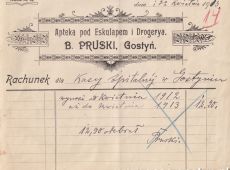 2110.Rachunek wystawiony w 1913 roku w Aptece pod Eskulapem Bronislawa Pruskiego w Gostyniu