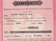 2111.Polisa ubezpieczeniowa od ognia Katolickiego Szpitala sw. Ducha w Gostyniu (1937 r.)