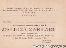 2118.Zaproszenie na 25-lecie Zakladu Obrotu Artykulami Przemyslu Lekkiego w Gostyniu (10 lutego 1984 r.)