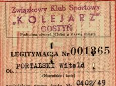 216.Legitymacja klubowa Witolda Portalskiego (Zwiazkowy Klub Sportowy KOLEJARZ Gostyn) - 1952 r.