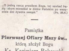 2165.Pamiatka mszy prymicyjnej ks. Kazimierza Rakowskiego (Krobia, 20 czerwca 1929 r.)