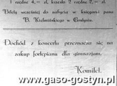 223.Ogloszenie o koncercie w gostynskim gimnazjum (okres miedzywojenny)