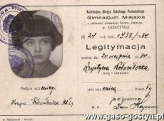 2422. Gimnazjum Miejskie w Gostyniu - legitymacja szkolna (1933 r.)