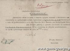 2595. OSP w Kunowie (19 grudnia 1949 r.)-wniosek o udzielenie zezwolenia wystawienia sztuki teatralnej pt.Grube ryby i organizacje zabawy tanecznej