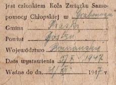 265.Legitymacja czlonkowska Zwiazku Samopomocy Chlopskiej - 1947r.