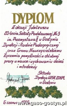 2764.Dyplom dla Szkoly Podstawowej nr 3 w Gostyniu (6 czerwca 1986 r.)