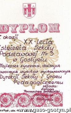 2765.Dyplom dla Szkoly Podstawowej nr 3 w Gostyniu (6 czerwca 1986 r.)