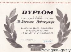 2925.Dyplom dla Weroniki Babczyszyn z okazji Dnia Dzialacza Kultury (1965 r.)