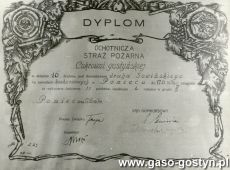 3018.Dyplom dla Ochotniczej Strazy Pozarnej w Gostyniu za zajecie II miejsca w zawodach w Poniecu (17 czerwca 1934 r.)