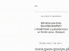 3140. Podziekowanie za udzial w Spotkaniu Spiewakow, Gawedziarzy i Poetow Ludowych w Krobi (7 czerwca 1975 r.)