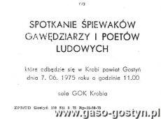 3141. Zaproszenie do udzialu w Spotkaniu Spiewakow, Gawedziarzy i Poetow Ludowych w Krobi (7 czerwca 1975 r.)