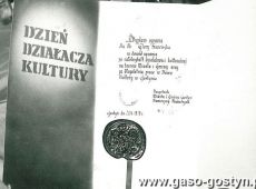 3170. Dyplom uznania dla Franciszka Glury z okazji Dnia Dzailacza Kultury w Gostyniu (23 maja 1979 r.)