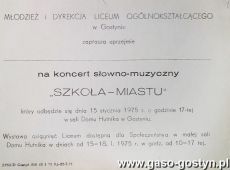 3319.Zaproszenie na koncert slowno-muzyczny Szkola-Miastu (15 stycznia 1975 r.)