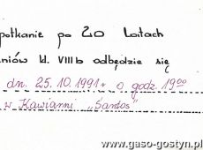 3347.Zaproszenie na spotkanie po 20. latach od ukonczenia Szkoly Podstawowej nr 3 w Gostyniu w Kawiarni Santos (25 pazdziernika 1991 r.)