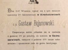 3435.Nekrolog Gustawa Bojanowskiego z Bojanowa, ur. 1862, zm. 11 IX 1890 w Krzekotowicach, pochowany w Skoraszewicach