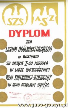 3494.Dyplom dla Liceum Ogolnoksztalcacego w Gostyniu (1976 r.)