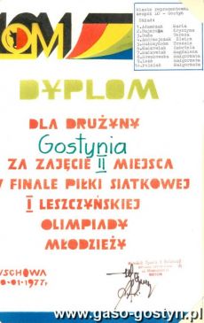 3496.Dyplom dla Liceum Ogolnoksztalcacego w Gostyniu (1976 r.)