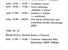 3555.Program Centralnej Inauguracji Roku Kulturalnego Gostyn-Pogorzela (1985 r.)