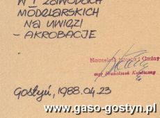 367.Dyplom dla druzyny modelarni GOK Hutnik, Gostyn, 1988 r.