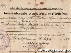 378.Zaswiadczenie o zawarciu zwiazku malzenskiego-Gostyn, 10 lipca 1923 r.