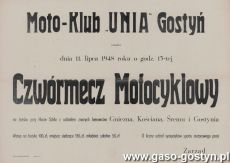 383.Plakat - czwormecz motocyklowy organizowany przez Moto-Klub Unia Gostyn (11 lipca 1948 r.)