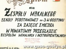 3875.Dyplom dla zespolu wokalnego Szkoly Podstawowej nr 3 w Gostyniu (1975 r.)