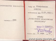 389.Legitymacja odznaki Zasluzony Pracownik Rolnictwa - 1972 r.