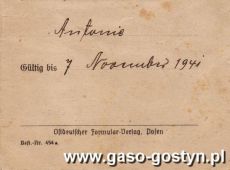 398.Ausweis (dowod osobisty), Gostyn-1941 r.