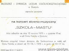 3992.Zaproszenie na koncert SZKOLA-MIASTU (Gostyn, 15 stycznia 1975 r.)