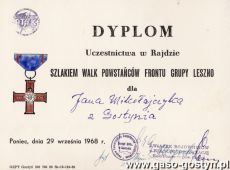 406.Dyplom uczestnictwa w rajdzie-1968 r.