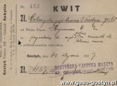 411.Kwit - Gostynska Fabryka Maszyn St. Grzeskowiak (Gostyn, 1927 r.)