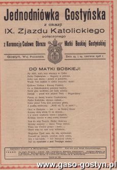 434.Jedniodniowka Gostynska z okazji IX. Zjazdu Katolickiego polaczonego z Koronacja Cudownego Obrazu Matki Boskiej Gostynskiej (1928 r.)