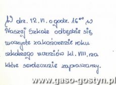 4445.Zaproszenie na uroczyste zakonczenie roku szkolnego klas VIII Szkoly Podstawowej nr 1 w Gostyniu (12 czerwca 1972 r.)