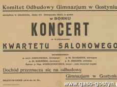 4471.Afisz o koncercie z ktorego dochod bedzie przeznaczony na odbudowe po zniszczeniach wojennych Gimnazjum w Gostyniu (1945 r.)